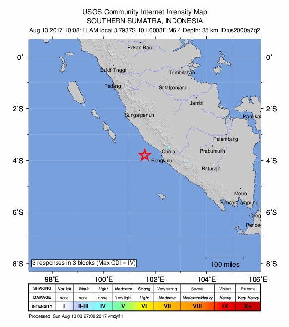 印尼蘇門答臘6.4地震 無海嘯風險
