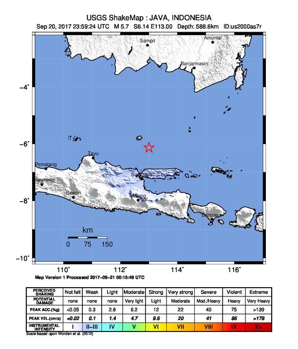 印尼爪哇外海5.7地震