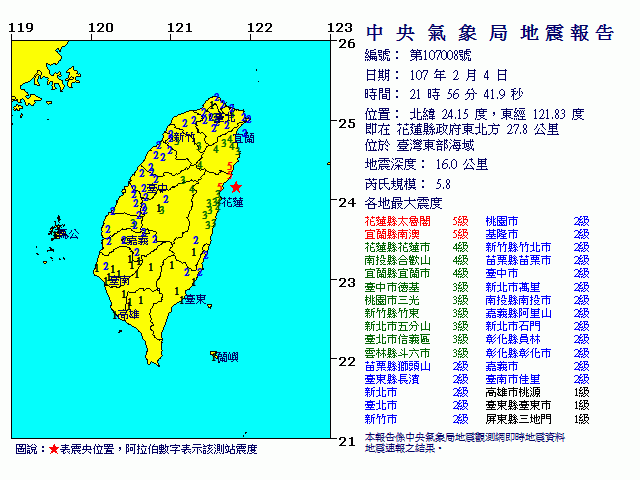 花蓮罕見群震 氣象局：規模並未上修