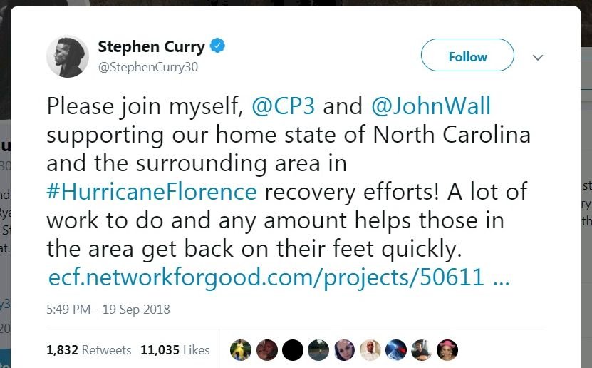 為佛羅倫斯賑災募款 NBA柯瑞保羅沃爾攜手