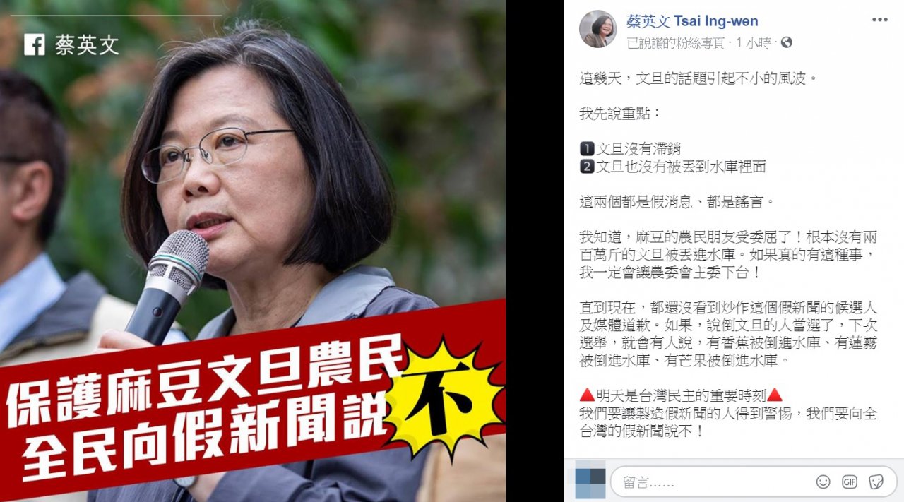 蔡總統臉書澄清 文旦無滯銷或丟水庫