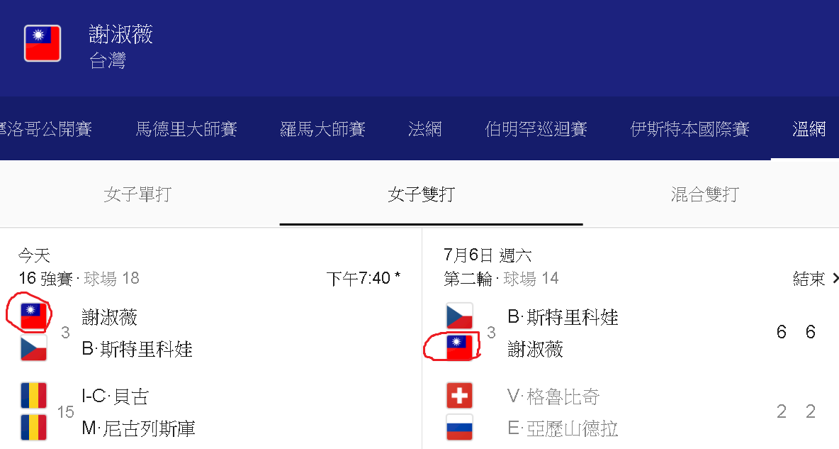 Google溫網賽程資訊&nbsp; ROC國旗重新上架