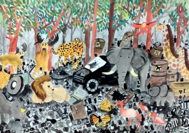 動物相伴垃圾倡環保  嘉義縣小二生畫作在美獲獎