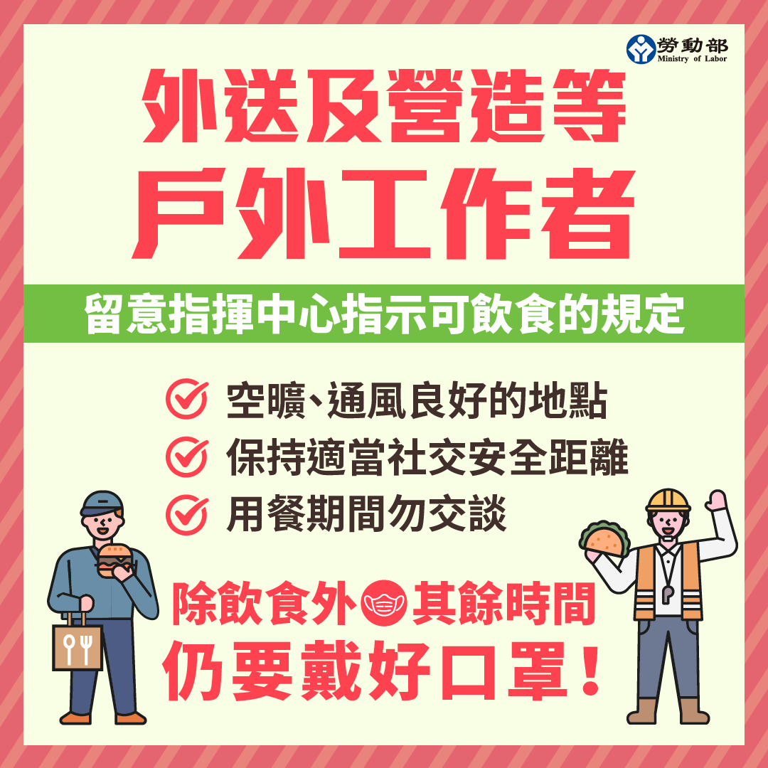 戶外工作者不用躲起來心酸吃飯！&nbsp; 勞動部：暫時取下口罩吃飯沒問題