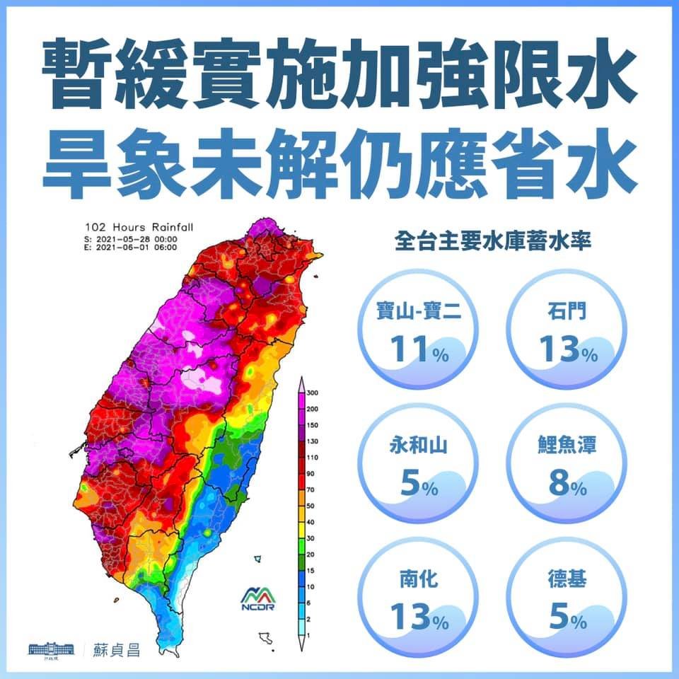 梅雨挹注水庫 &nbsp;蘇揆：旱象未解仍應節水
