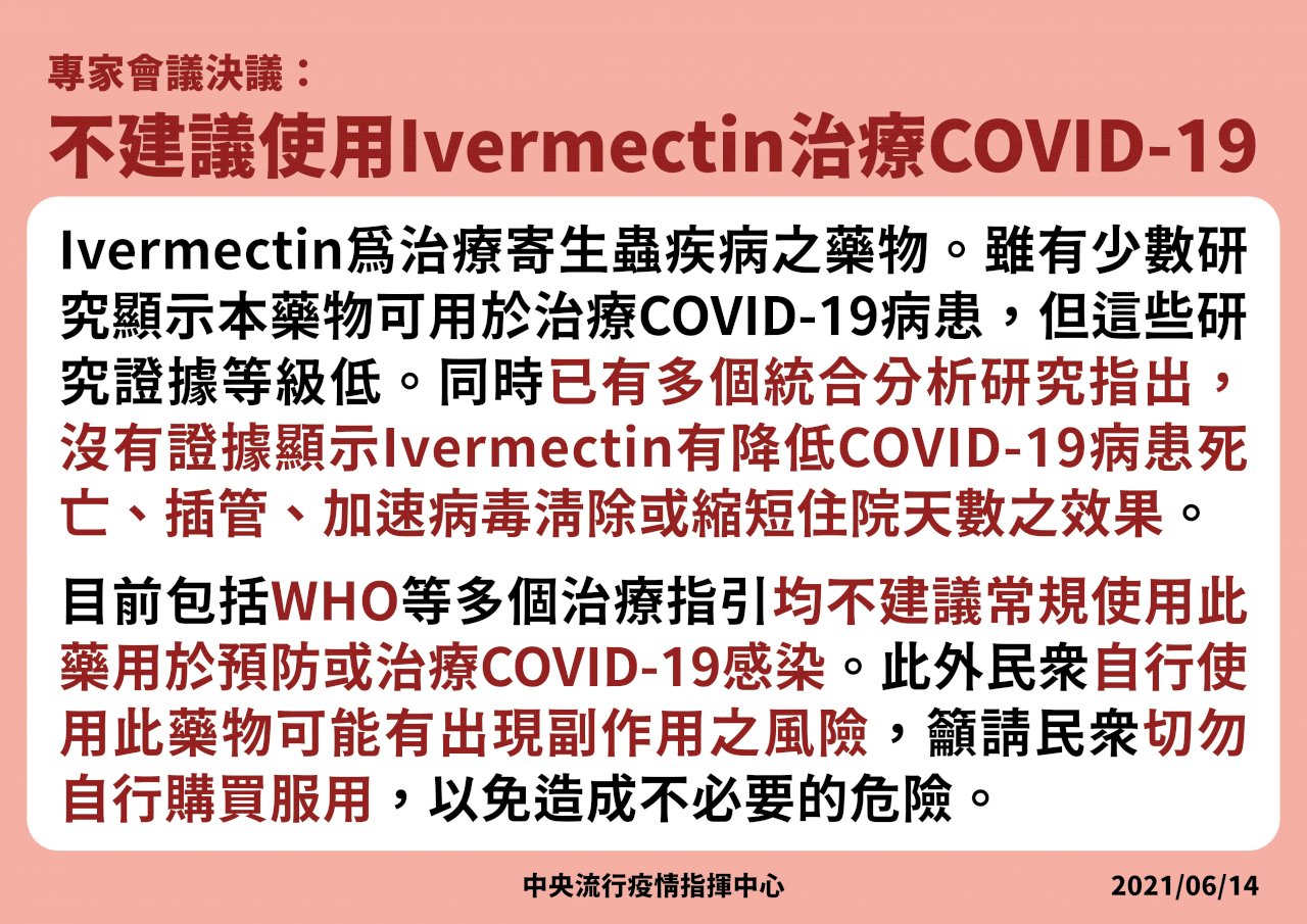 抗寄生蟲藥治療COVID-19？ 指揮中心否決用於常規治療