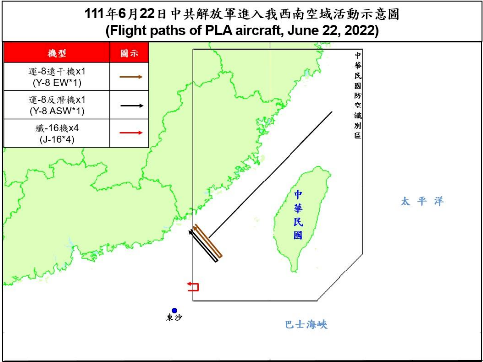 6架共機擾台&nbsp;運8遠干機反潛機貼近海峽中線末端