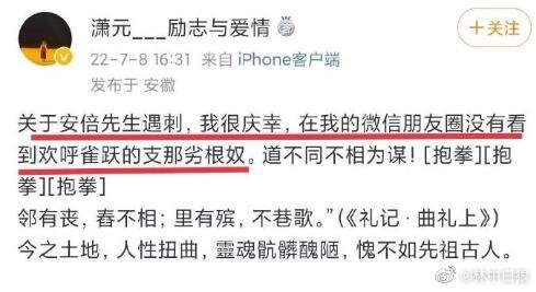 中國網民狂歡安倍身亡 教授指為支那劣根奴被查