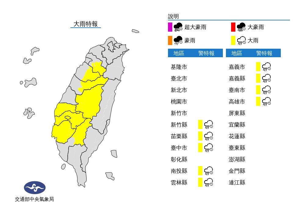 午後對流旺盛 &nbsp;新竹等9縣市大雨特報