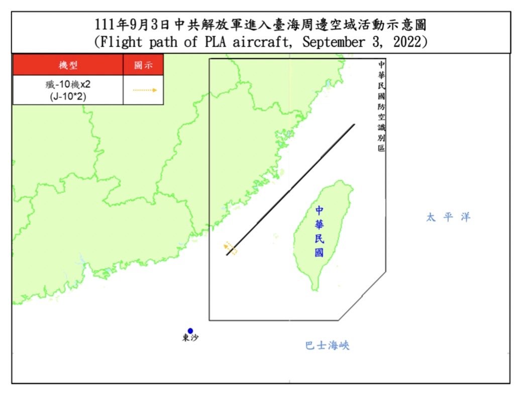 國防部：2架次共機逾越台海中線南端
