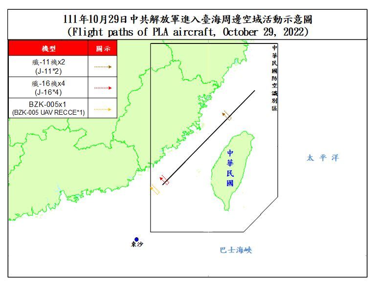 偵獲共機25架次 7架次逾越中線擾西南空域