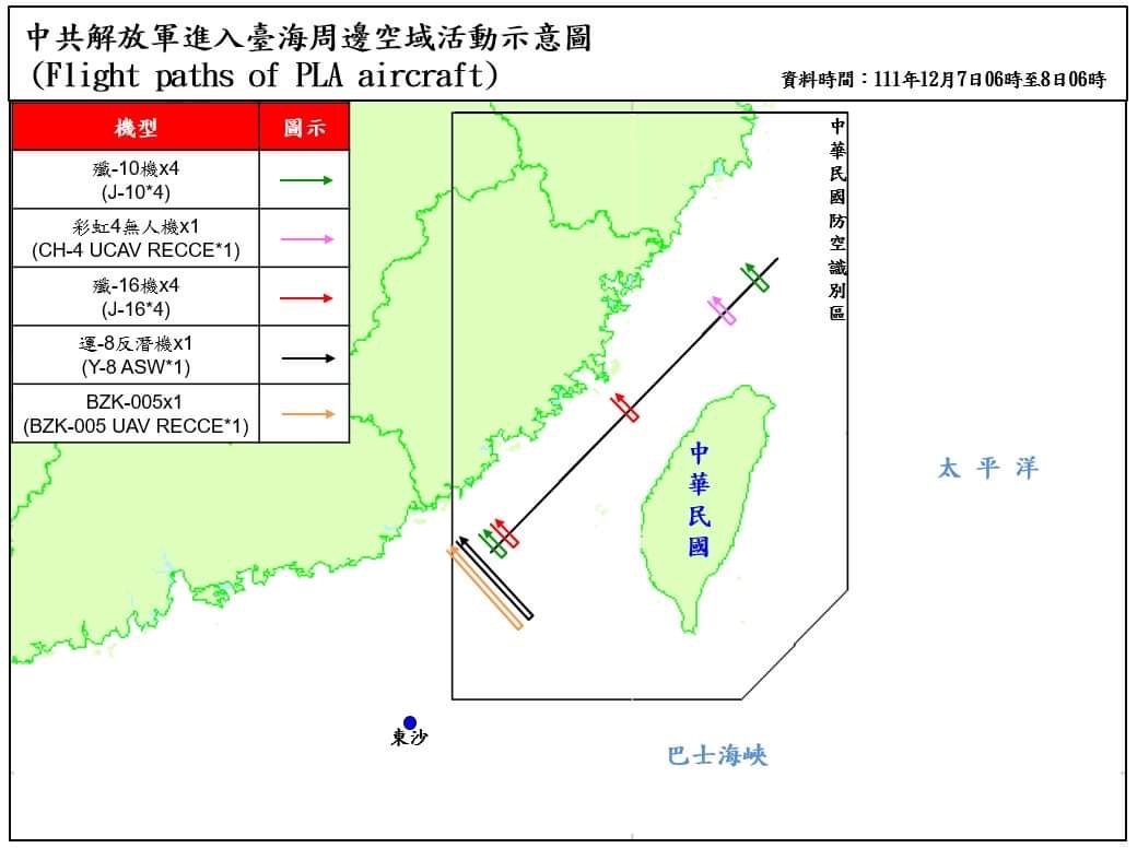 9架共機逾越海峽中線  2架侵擾西南ADIZ