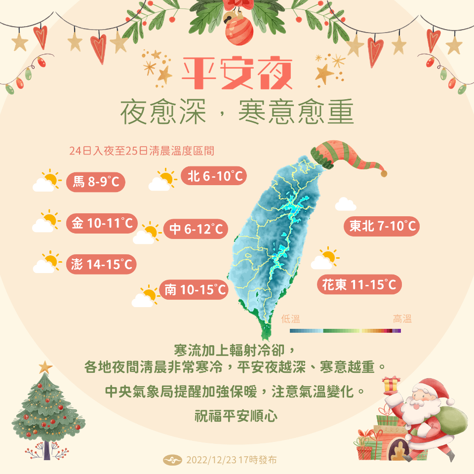 耶誕假期寒流強襲 氣象局暖推平安夜圖卡