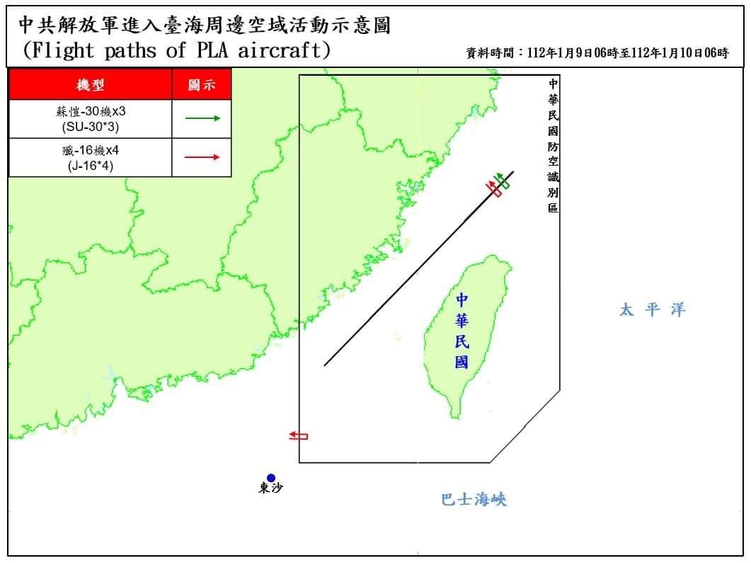 國防部：7架次共機越中線擾西南空域