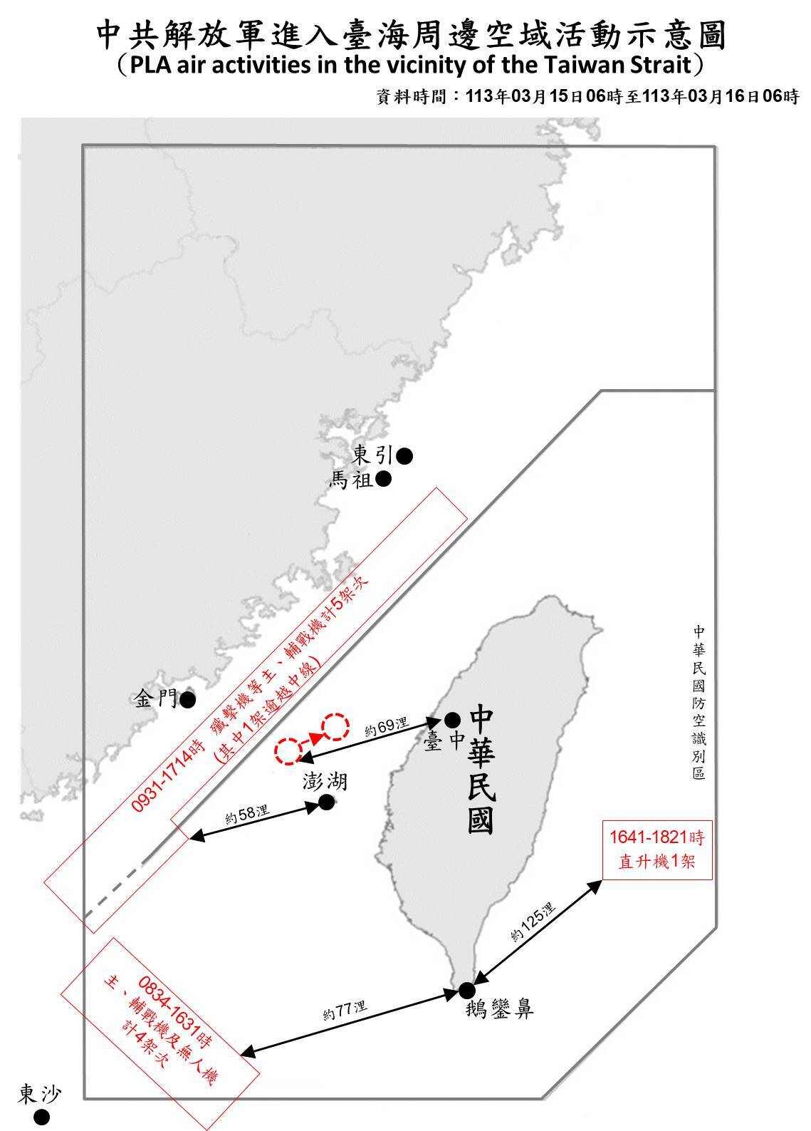 偵獲中共空飄氣球距台中69浬 6架次共機越線