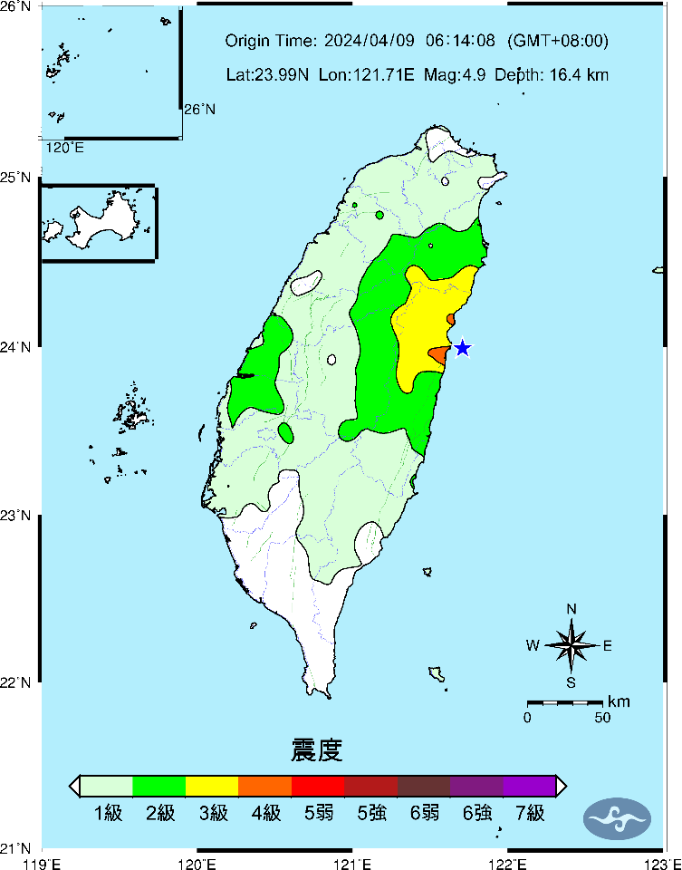 花蓮強震／清晨6:14規模4.9地震  花蓮震度4級