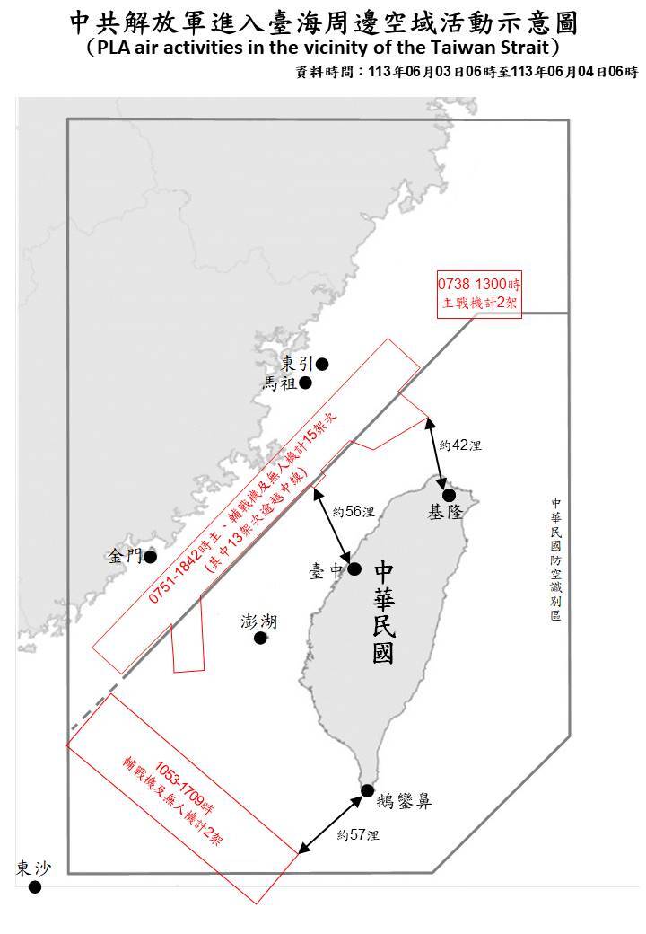 17架次共機越中線 最近離基隆42浬