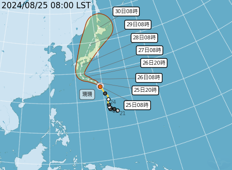 颱風珊珊估8/28登陸四國地方 由南向北侵襲日本