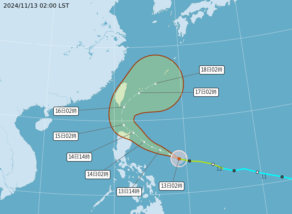 天兔颱風估14日發海警 15至17日最近台灣