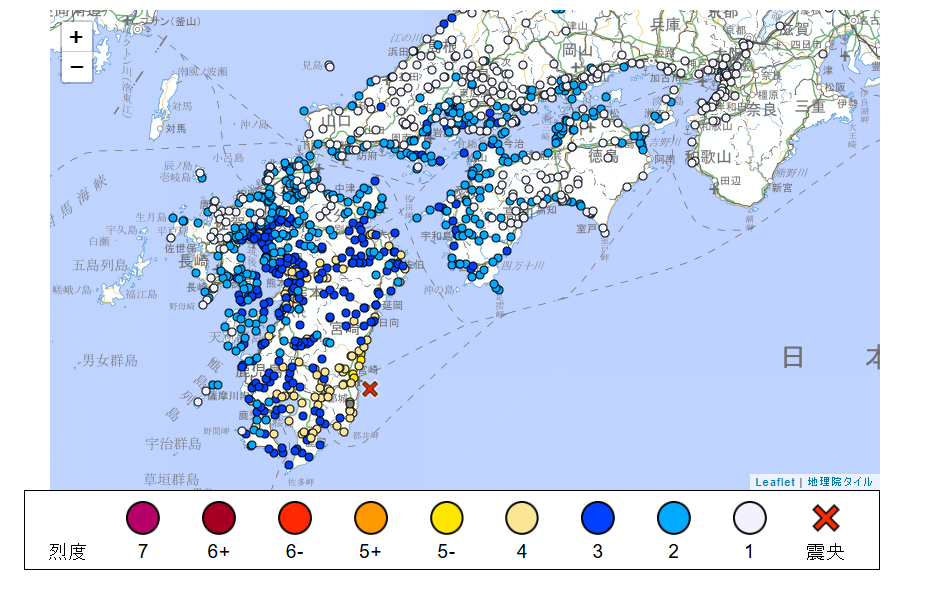 日本九州規模6.6地震 震源深度37公里