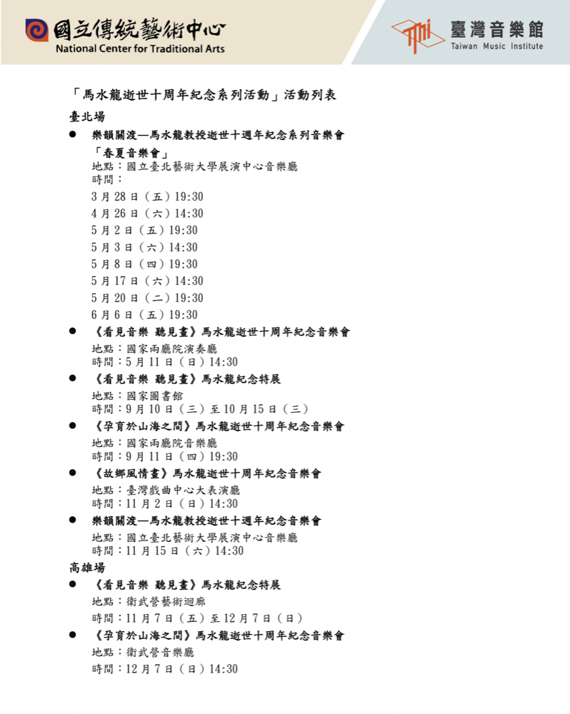 馬水龍逝世10週年 傳藝中心推音樂會、特展致敬