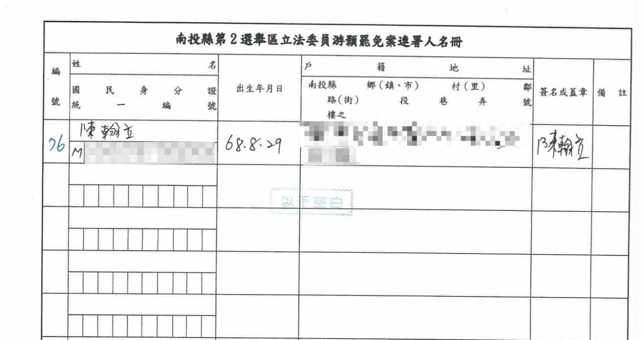 名間鄉長親簽罷免連署書遭剔除 中選會：已改列合格連署文件